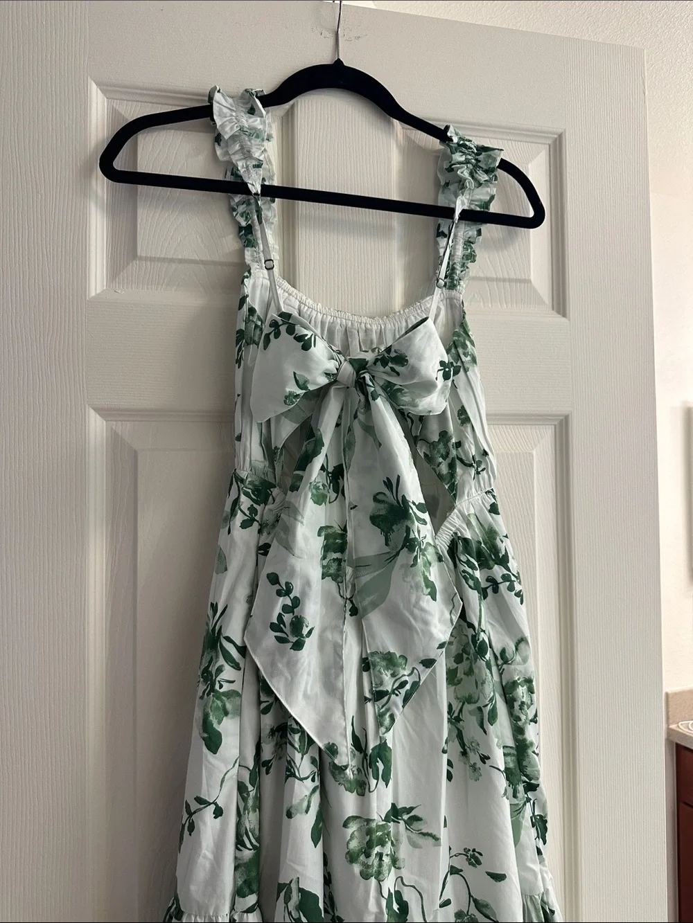 Abercrombie & Fitch White Sundress with Green Botanical Print and Front Tie